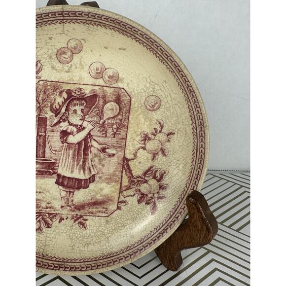Old Hall Earthenware Co Mother Hubbard Transferware 6” Red Plate C1861-1884 - Picture 3 of 7